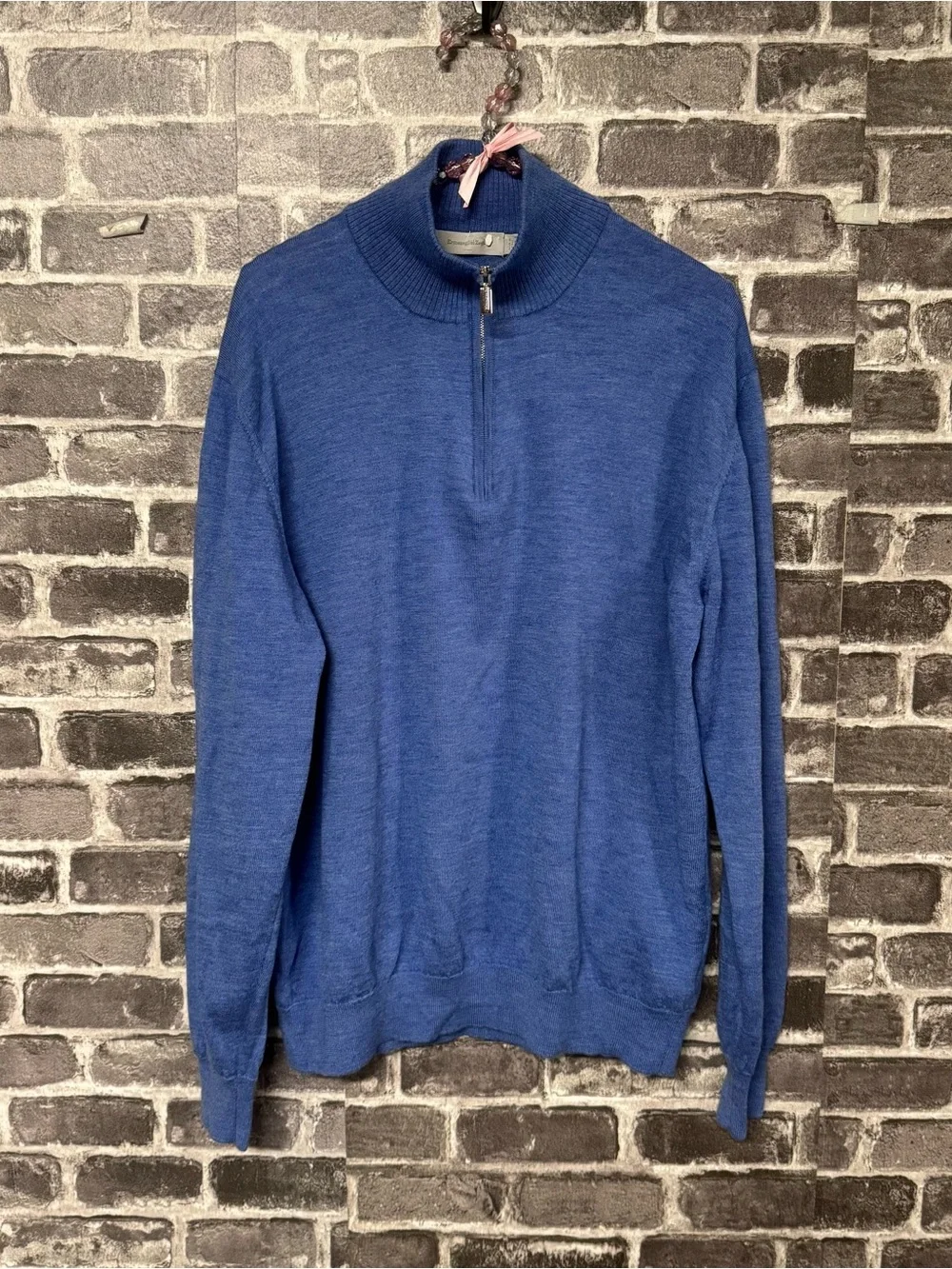 Ermenegildo Zegna Blue 100% Wool Quarter-Zip Sweater